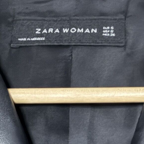 ZARA WOMAN LEATHER WOOL BLACK MOTORCYCLE MOTO JACKET EMBROIDERED TRIBAL SZ S - Picture 3 of 3